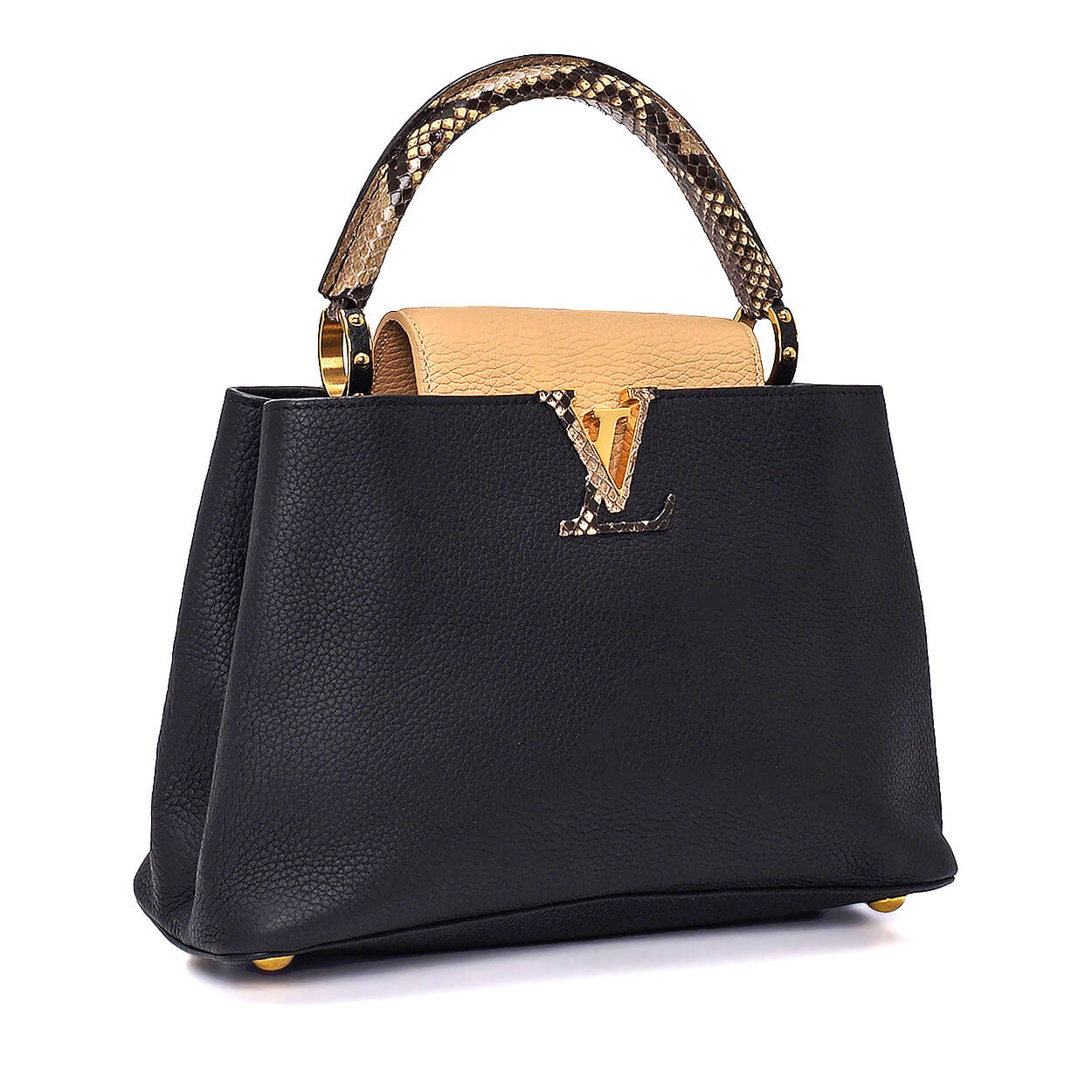 Louis Vuitton - Black & Beige Taurillon Leather Exotic Leather Handle Capucines Bag
